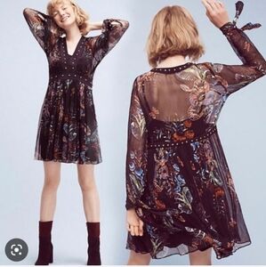 Maeve Black Sheer Floral Mini Dress